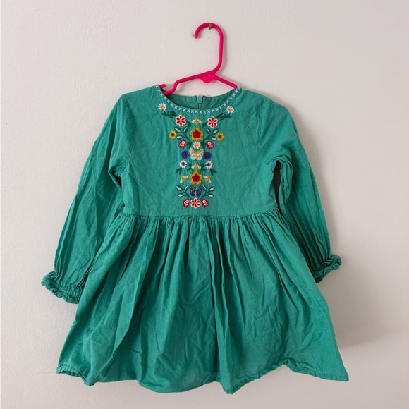 Mini Boden Other - Mini Boden Toddler Girls Teal Green Floral Embroidered Cotton Dress 3T/4T Spring